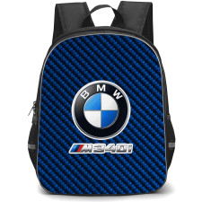 BMW M340i Backpack School Bag StudentPack - BMW M340i Logo On Blue Carbon Fiber Background