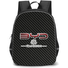 BYD Qin PLUS DM-i Backpack School Bag StudentPack - BYD Qin PLUS DM-i Logo On Traditional Black Charcoal Carbon Fiber Background