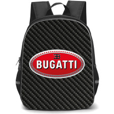 Bugatti Backpack School Bag StudentPack - Bugatti Logo On Traditional Black Charcoal Carbon Fiber Background