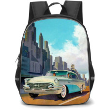1955 Buick Roadmaster Backpack School Bag StudentPack - 1955 Buick Roadmaster Driving Through A City Illustration Art Poster