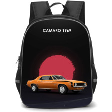 1969 Chevrolet Camaro Backpack School Bag StudentPack - 1969 Chevrolet Camaro Classic Orange On Red Sun Black Background