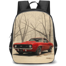 1969 Chevrolet Camaro SS Backpack School Bag StudentPack - 1969 Chevrolet Camaro SS Red On Pencil Sketch Trees Background