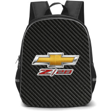 Chevrolet Camaro Z28 Backpack School Bag StudentPack - Chevrolet Camaro Z28 Logo On Traditional Black Charcoal Carbon Fiber Background