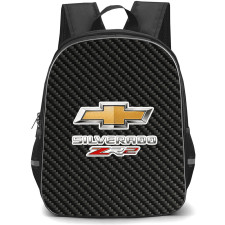 Chevrolet Silverado ZR2 Backpack School Bag StudentPack - Chevrolet Silverado ZR2 Logo On Traditional Black Charcoal Carbon Fiber Background