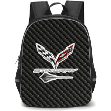 Chevrolet Corvette Stingray Backpack School Bag StudentPack - Chevrolet Corvette Stingray Logo On Traditional Black Charcoal Carbon Fiber Background