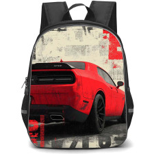 Dodge Challenger 392 Backpack School Bag StudentPack - Dodge Challenger 392 Red Muscle Rear View On Retro Newspaper Poster