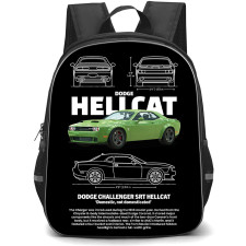 Dodge Challenger Hellcat Backpack School Bag StudentPack - Dodge Challenger Hellcat Green With Infographic Art On Black Background