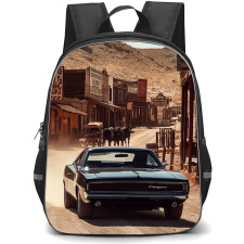 1969 Dodge Charger Backpack School Bag StudentPack - 1969 Dodge Charger On Vintage Desert Town Poster