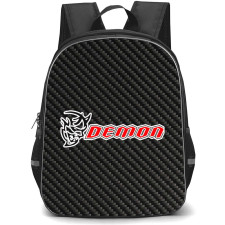 Dodge Challenger SRT Demon Backpack School Bag StudentPack - Dodge Challenger SRT Demon Logo On Traditional Black Charcoal Carbon Fiber Background