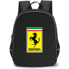 Ferrari Backpack School Bag StudentPack - Ferrari Logo On Traditional Black Charcoal Carbon Fiber Background