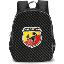 Fiat 500 Abarth Backpack School Bag StudentPack - Fiat 500 Abarth Logo On Traditional Black Charcoal Carbon Fiber Background