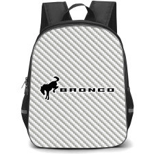 Ford Bronco Backpack School Bag StudentPack - Ford Bronco Logo On Silver Carbon Fiber Background