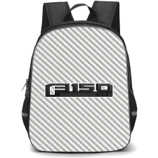 Ford F-150 Backpack School Bag StudentPack - Ford F-150 Logo On Silver Carbon Fiber Background