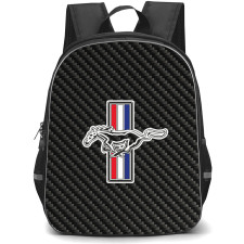 Ford Mustang Backpack School Bag StudentPack - Ford Mustang Logo On Traditional Black Charcoal Carbon Fiber Background