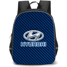 Hyundai Backpack School Bag StudentPack - Hyundai Logo On Blue Carbon Fiber Background