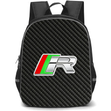 Jaguar F-Type R Backpack School Bag StudentPack - Jaguar F-Type R Logo On Traditional Black Charcoal Carbon Fiber Background