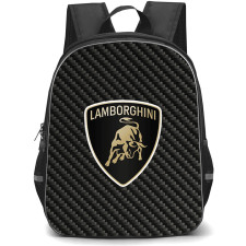 Lamborghini Backpack School Bag StudentPack - Lamborghini Logo On Traditional Black Charcoal Carbon Fiber Background
