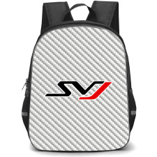 Lamborghini Aventador SVJ Backpack School Bag StudentPack - Lamborghini Aventador SVJ Logo On Silver Gray Carbon Fiber Background