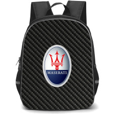 Maserati Backpack School Bag StudentPack - Maserati Logo On Traditional Black CharcoalCarbon Fiber Background