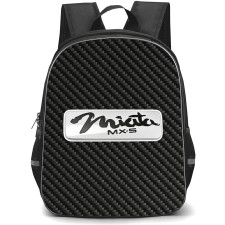 Mazda MX-5 Miata Backpack School Bag StudentPack - Mazda MX-5 Miata Logo On Traditional Black Charcoal Carbon Fiber Background