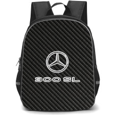 Mercedes-Benz 300 SL Backpack School Bag StudentPack - Mercedes-Benz 300 SL Logo On Traditional Black Charcoal Carbon Fiber Background