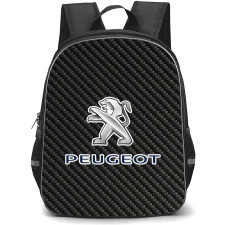 Peugeot Backpack School Bag StudentPack - Peugeot Logo On Traditional Black Charcoal Carbon Fiber Background
