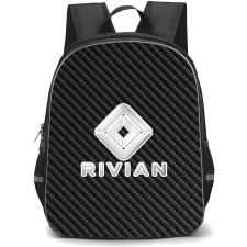 Rivian Backpack School Bag StudentPack - Rivian Logo On Traditional Black CharcoalCarbon Fiber Background