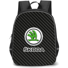 Skoda Backpack School Bag StudentPack - Skoda Logo On Traditional Black Charcoal Carbon Fiber Background