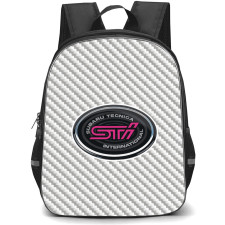 Subaru Impreza 22B Sti Backpack School Bag StudentPack - Subaru Impreza 22B Sti Logo On Silver Gray Carbon Fiber Background