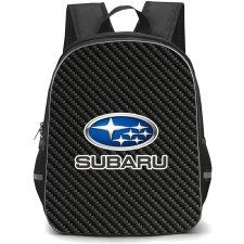 Subaru Backpack School Bag StudentPack - Subaru Logo On Traditional Black Charcoal Carbon Fiber Background