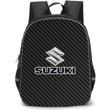 Suzuki Backpack School Bag StudentPack - Suzuki Logo On Traditional Black Charcoal Carbon Fiber Background