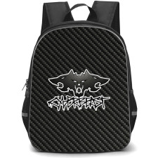 Tesla Cyberbeast Backpack School Bag StudentPack - Tesla Cyberbeast Logo On Traditional Black Charcoal Carbon Fiber Background