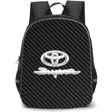 Toyota Supra Backpack School Bag StudentPack - Toyota Supra Logo On Traditional Black Charcoal Carbon Fiber Background