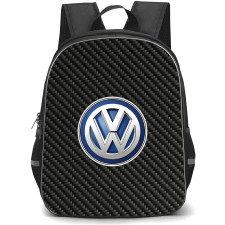 Volkswagen Backpack School Bag StudentPack - Volkswagen Logo On Traditional Black Charcoal Carbon Fiber Background