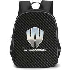 W Motors Backpack School Bag StudentPack - W Motors Logo On Traditional Black Charcoal Carbon Fiber Background