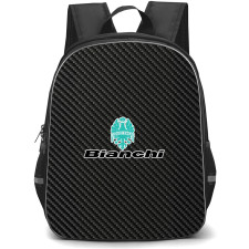 Bianchi Backpack School Bag StudentPack - Bianchi Bike Brand Logo On Carbon Fiber Background