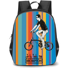 Brompton Backpack School Bag StudentPack - Brompton Retro Rainbow Cycling Poster