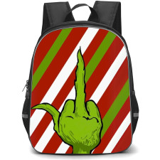 The Grinch Backpack StudentPack - The Grinch Middle Finger Illustration Art On Red Green Stripe Background