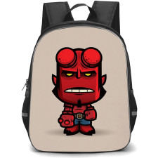 Hellboy Backpack StudentPack - Hellboy Chibi Art Standing On Beige Background