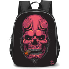 Hellboy Backpack StudentPack - Hellboy Skull Illustration Art On Black Background