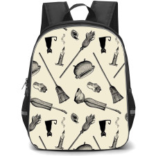Hocus Pocus Backpack School Bag StudentPack - Broom Pattern In Beige Background