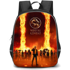 Mortal Kombat II Backpack School Bag StudentPack - Mortal Kombat II Characters Standing On The Iconic Flaming Background