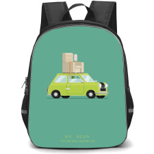 Mr. Bean Backpack StudentPack - Mr. Bean Car Cartoon Art On Cyan Background