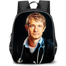 Sherlock Backpack StudentPack - John Watson Portrait Digital Illustration Art On Black Background