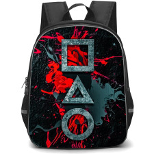 Squid Game Backpack StudentPack - Squid Game Logos On Red Gray Graphic Background