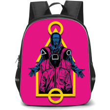 Squid Game Backpack StudentPack - Squid Game Netflix Series Masked Men On Pink Background