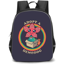 Stranger Things Backpack School Bag StudentPack - Stranger Things Adopta Demodog Portrait Art with Purple Background