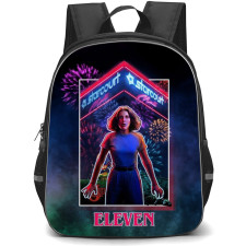 Stranger Things Eleven Backpack School Bag StudentPack - Eleven Shocking Expression with Crackers Background Frame