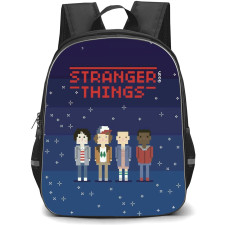 Stranger Things Backpack School Bag StudentPack - Stranger Things Illustration Four Characters with Blue Background