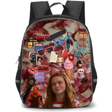Stranger Things Max Backpack School Bag StudentPack - Max Looks Cute with Her Accesories and Lips Shade Background